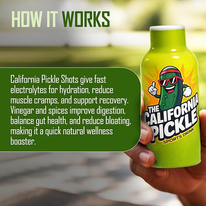 The California Pickle Juice Sports Drink Shots For Leg Cramps Relief - Hydration &amp Electrolyte Support No Sugar Natural Ingredients (60 Ml - Pack of 12)