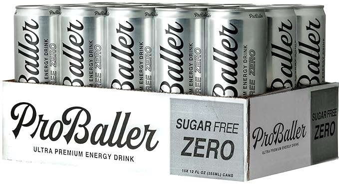 ProBaller Clean Energy Drink - Athlete-Grade Energy for Focus &amp Performance Zero Sugar NSF Certified for Sport Natural Caffeine Biotin Electrolytes Amino Acids &amp B Vitamins - Citrus 12 f