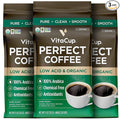 VitaCup Perfect Low Acid Coffee Ground USDA Organic &amp Fair Trade Mycotoxin Free Dark Roast Guatemala Single Origin Clean &amp Pure for Drip Coffee Brewers and French Press 3 bags 11oz each