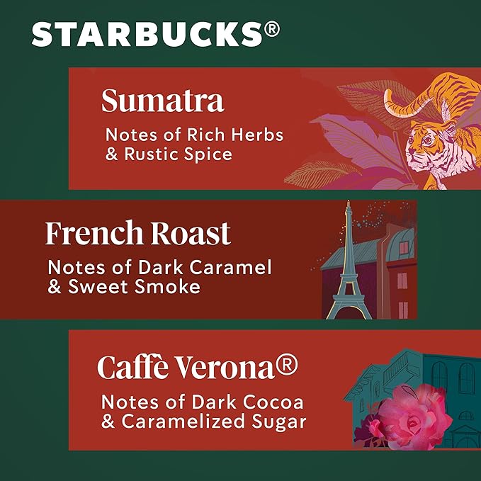Starbucks Ground Coffee Dark Roast Hot or Iced Coffee Variety Pack Three 12 oz Bags