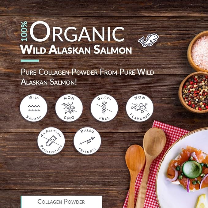 Wild Alaskan Salmon Bone Broth Collagen Powder 5LB Pure Protein Non-Gelling Type - Unflavored No Taste