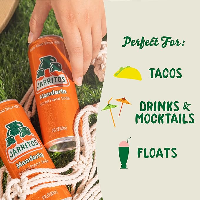 Jarritos - Mexican Soda Soft Drinks Mandarin ZERO Sugar (12 oz 355ml) 24 Cans (3 Boxes of 8) - Sugar Free - 0 Calories 0g Fat - Made in Mexico - Natural Flavor Soda Pop - Party &amp BBQ Beverages