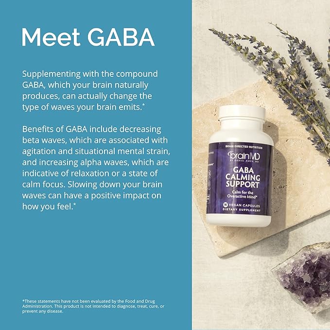 BRAINMD Dr Amen GABA Calming Support - 90 Capsules - Promotes Relaxation - Contains Magnesium Vitamin B6 &amp Lemon Balm - 90 Servings
