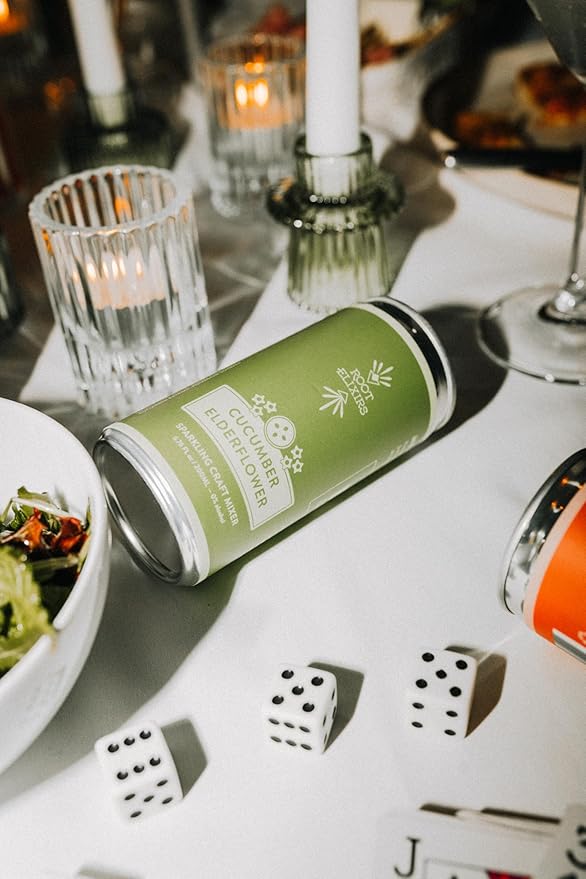 Root Elixirs Cucumber Elderflower Sparkling Cocktail Mixer Zero-Proof Mocktail Mixer Real Citrus + Elderflower 200ml Cans (8-Pack)