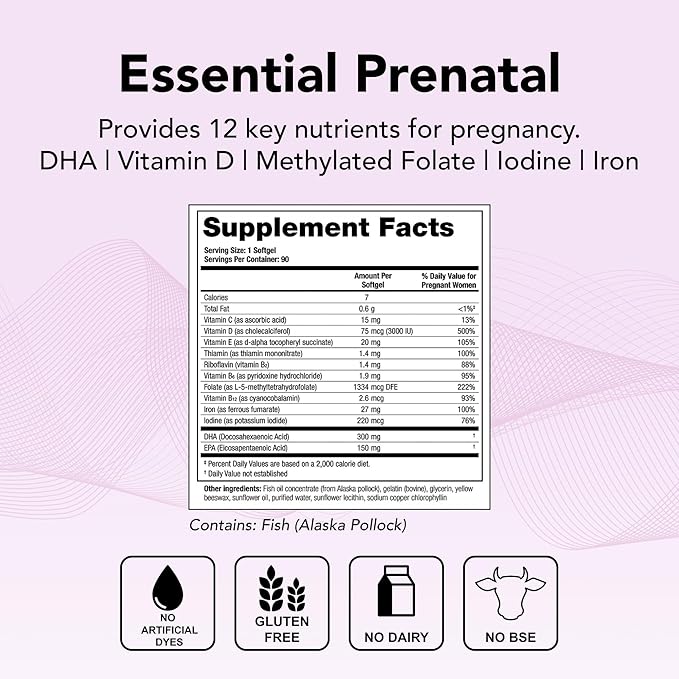 Theralogix TheraNatal One Prenatal Vitamin - 90-Day Supply - Prenatal Multivitamin with DHA Vitamin D3 Methylated Folate Iron &amp More to Support a Healthy Pregnancy* - NSF Certified - 90 Softgel