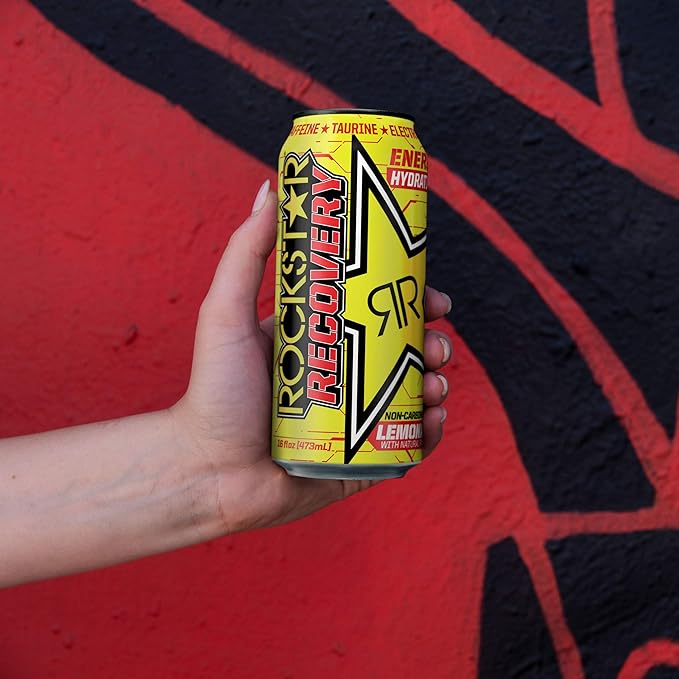 Rockstar Recovery Lemonade Energy Drink Caffeine and Electrolytes 16oz (24 Pack) (Packaging May Vary)