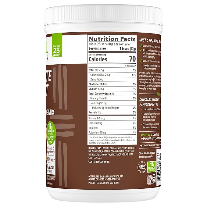 Primal Kitchen Chocolate Collagen Fuel® Drink Mix Chocolate Coconut Collagen Peptides No Dairy or Artificial Sweeteners 15 Ounces