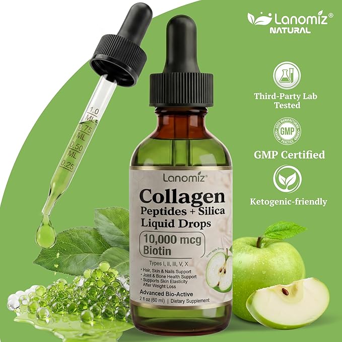 2 Pack Multi Collagen Peptides Liquid Drops Types（I II III V X） Hydrolyzed Collagen Peptides Collagen Proteins W. Hyaluronic Acid Biotin &amp Vitamin C for Hair Skin &amp Joint Gut Health