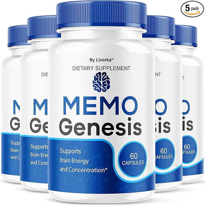 (5 Pack) Memo Genesis Capsules - Original MemoGenesis Brain Health Daily Support Pills Natural Advanced Formula Cognitive Health &amp Function to Help Maintain Clarity Focus 300 Capsules for 5 Month