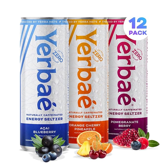 Yerbaé Energy Seltzer - Variety Performance Pack + Orange Cherry Pineapple 0 Sugar 0 Calories 0 Carbs Energized by Yerba Mate Plant-Based Healthy Alternative to Coffee
