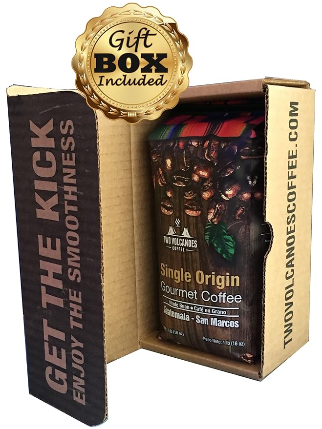 Two Volcanoes Coffee - Gourmet Guatemala Whole Bean Medium Roast Single-Origin Coffee. 1 lb