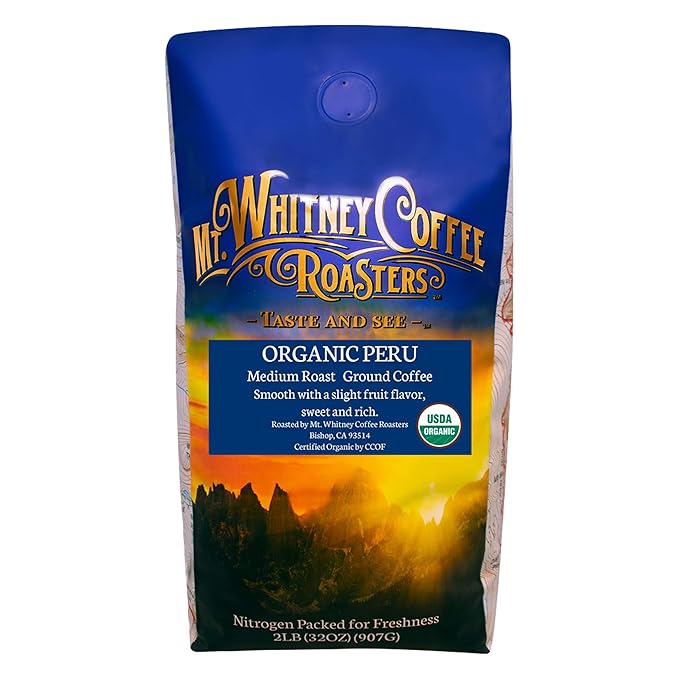 Mt. Whitney Organic Shade Grown Low Acid Coffee from Peru (Ground 2 Lb)