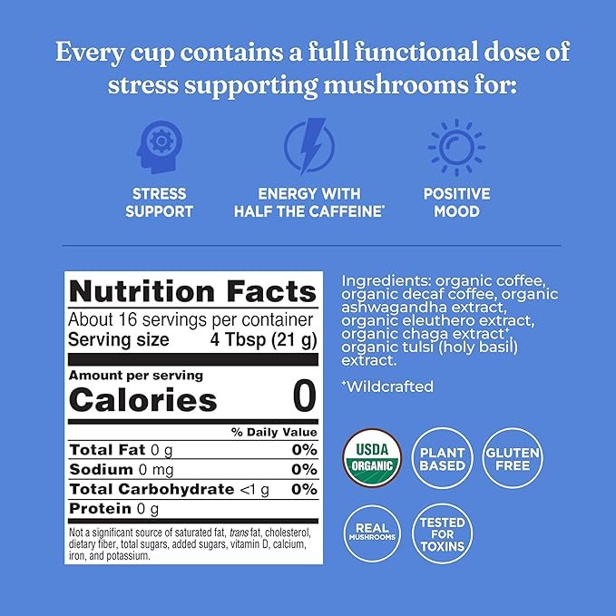 Four Sigmatic Focus + Balance Mushroom Coffee Bundle | Organic Ground Coffee with Lion's Mane Mushroom and Organic Coffee with Ashwagandha Chaga Mushroom Eleuthero and Tulsi | 12oz Bags