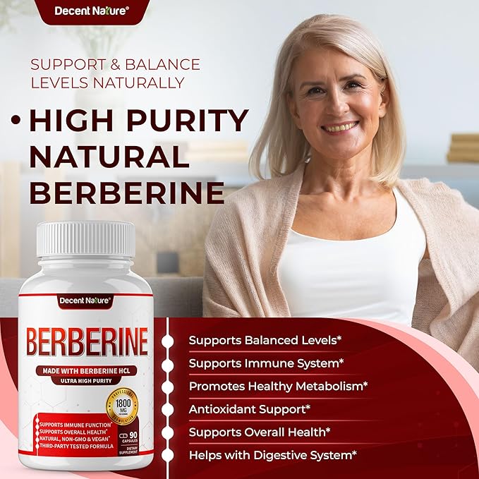 Berberine Supplement 1800mg - Premium Berberine HCl 97% High Purity Supports Immune System High Potency Hydrochloride &amp Extract Activates AMPK &amp GLP-1 Non-GMO Vegan for Men Woman 90 Capsu