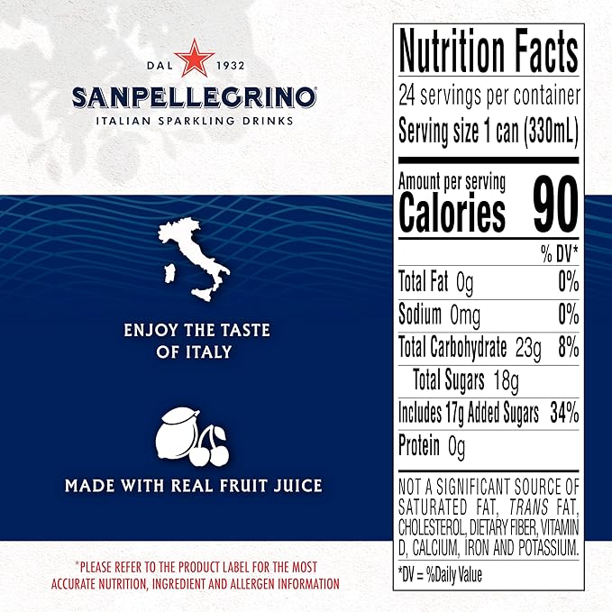 Sanpellegrino Italian Sparkling Drink Ciliegia and Limone Sparkling Cherry and Lemon Beverage 24 Pack
