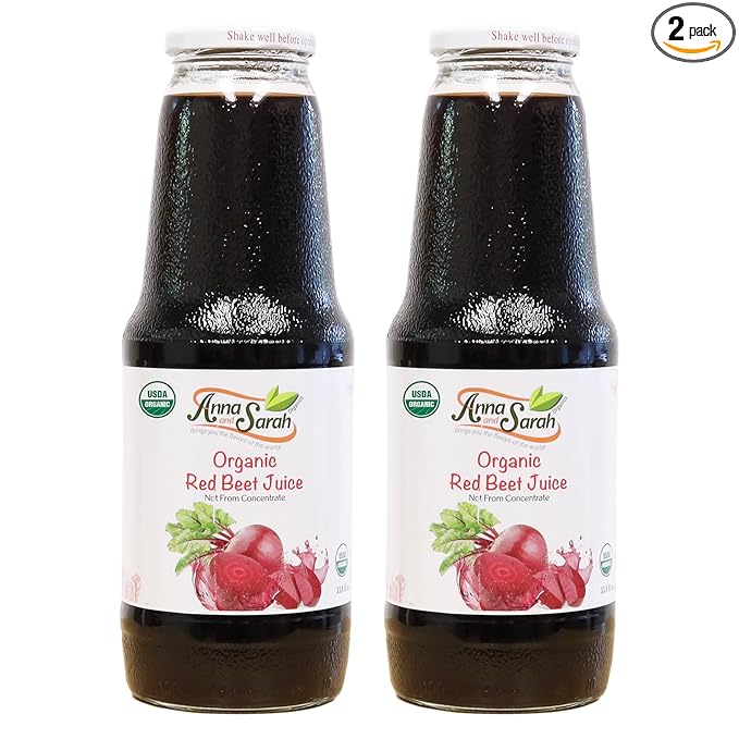 Anna and Sarah 33.8 Oz Organic Red Beet Juice - USDA Organic Certified - Glass Bottle (2 Pack) No Sugar No Artificial Colors No Preservatives No Flavors AddedNOT from CONCENTRATE