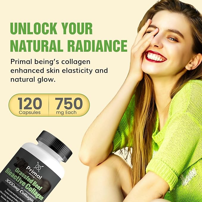 Primal Being Grassfed Beef Cartilage Collagen (Type I-V &amp XI)- Supports Hair Skin Nails Joint Health Immunity Digestion Post Exercise Recovery - 120 Capsules 3000 mg per Serving