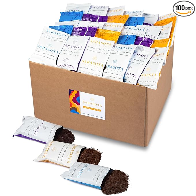 Coffee Packets Bulk 2 oz | Pre-Measured Ground Coffee Frac Packs | 12-Cup Drip Brewer Bags | Medium Roast Colombian &amp Dark Roast Variety | 100 Count