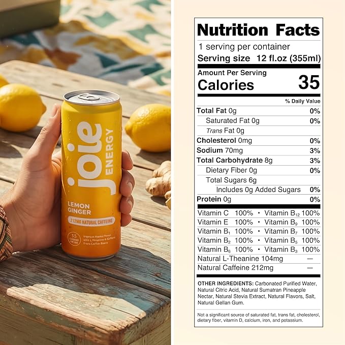 Joie Energy Drink (Lemon Ginger 12 Fl Oz (Pack of 12))