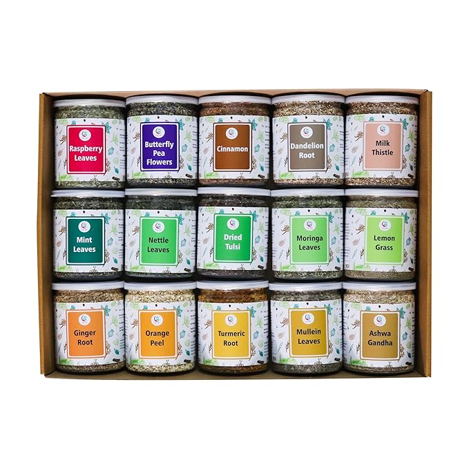 Assorted Loose Leaf Tea | 15 Delightful Herbs | Upto 900 Servings | 100% Raw &amp Natural | Add Health to your Soups Smoothies Teas and more | By Yogi's Gift®
