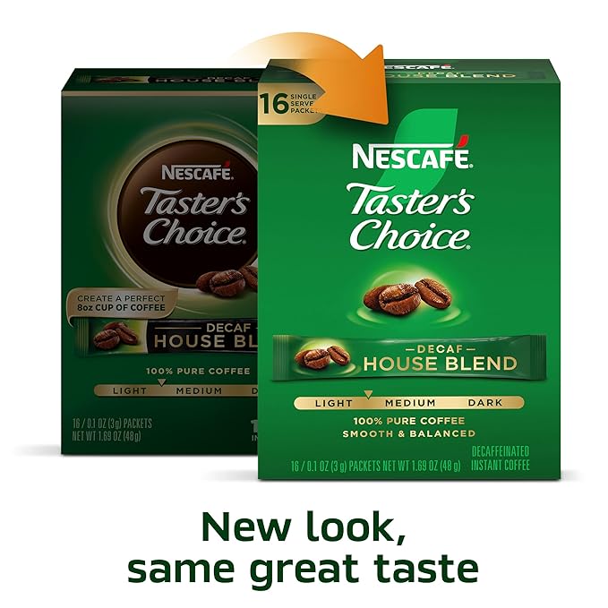 NESCAFÉ Taster's Choice Instant Coffee Packets Light Medium Roast Coffee Decaf House Blend 8 Boxes (128 Packets)
