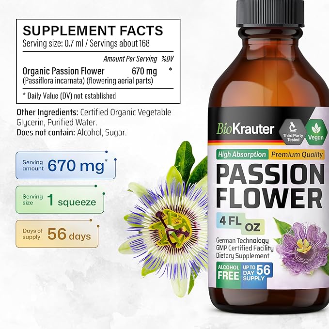 BIO KRAUTER Lemon Balm Tincture 4 Fl. Oz. &amp Passionflower Tincture 4 Fl. Oz.