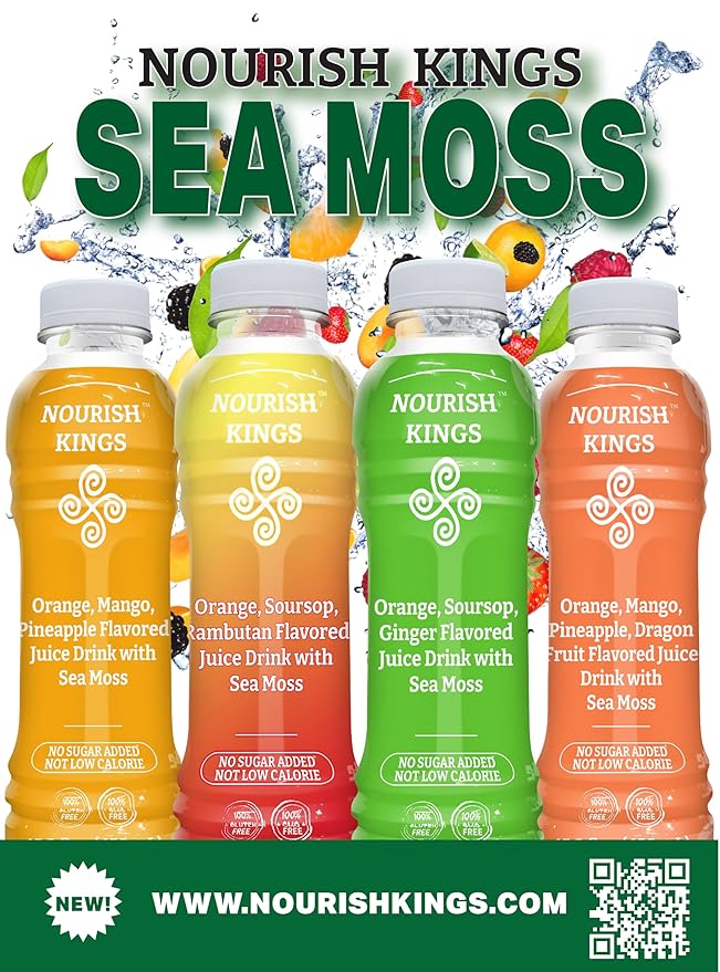 Nourish Kings- Sea Moss drink with Rambutan Soursop &amp Orange juice No Added Sugars or Preservatives 12 pack of 15.2 Fl oz Bottles
