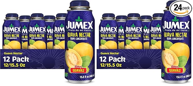 Jumex Guava Nectar Lata Botella - Made with Fresh Fruit Puree - Guava Juice Concentrate for Tropical Fruit Smoothie Mix Cocktail Mixers &amp Kids Beverages - 15.5oz 24 Pack Resealable Juice Bottles