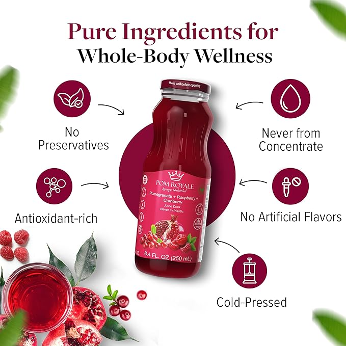 Pomegranate Raspberry Cranberry 8.4 Ounce Glass Bottle (Pack of 15) Cold Pressed Juice Non-GMO Gluten Free Kosher Certified Preservative Free