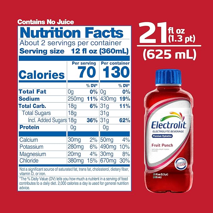 Electrolit Electrolyte Beverage Fruit Punch 21 Fl Oz bottle (Pack of 12)
