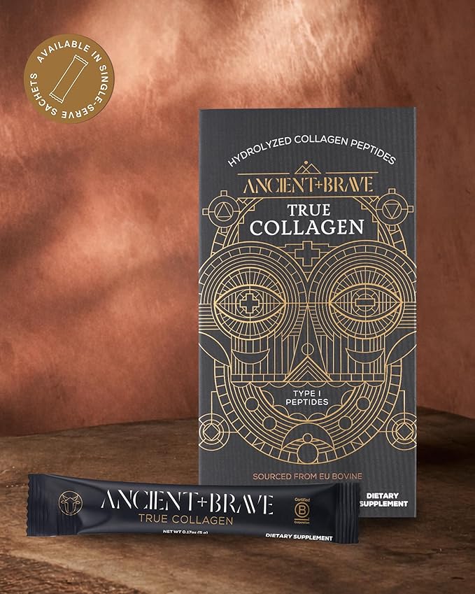 Ancient + Brave True Collagen Powder 7.05oz (Ap 33 Servings) EU Grass Fed Collagen Peptides Highly Absorbable Protein Powder Supplements for Women Supplement for Hair Skin and Nails