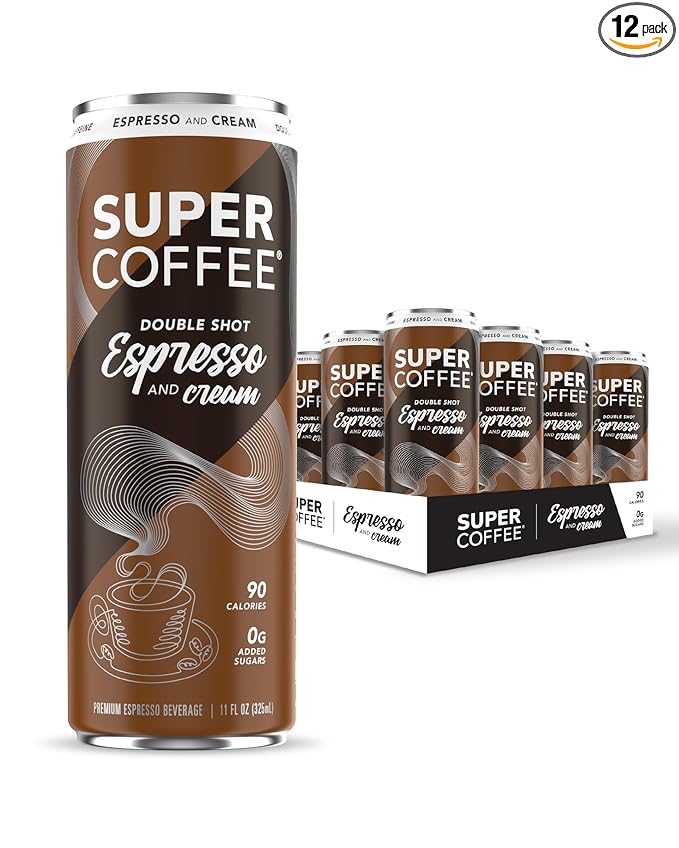 SUPER COFFEE Espresso Iced Keto Coffee (0g Added Sugar 90 Calories) [Espresso &amp Cream] 11 Fl Oz 12 Pack | Iced Smart Coffee - SoyFree GlutenFree