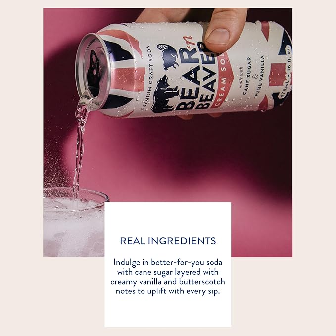 Bear 'n Beaver Premium Craft Cream Soda Soft Drinks Made with 100% Cane Sugar &amp Pure Vanilla - Vegan &amp Gluten-Free - Bold Caffeine Free Flavor for Mocktails Floats &amp Mixing - 12 Pack of 1