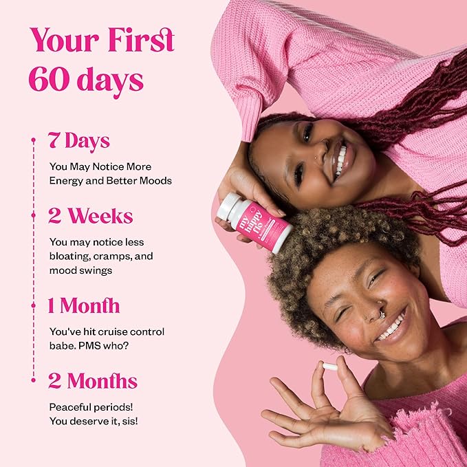 My Happy Flo PMS Support Supplement for Women with Iron PMS Relief Hormone Support for Women 10-in-1 PMDD Supplements for Women | DIM &amp I3C Indole-3-Carbinol for Cramp Relief Heavy Flow - 60 Ca