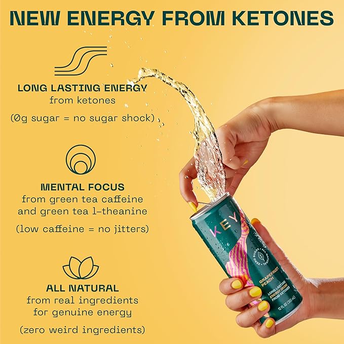 KEY 36-Pack Bundle - Ketone Energy Drink - Pineapple Passionfruit Ginger Lime Grapefruit Peach - Sugar Free All Natural Long Lasting Energy Optimal Green Tea Caffeine &amp L-Theanine