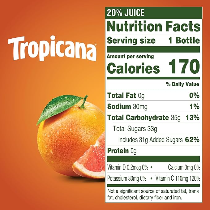 Tropicana Ruby Red Grapefruit Juice Drink 15.2 fl oz Bottles (Pack of 12)