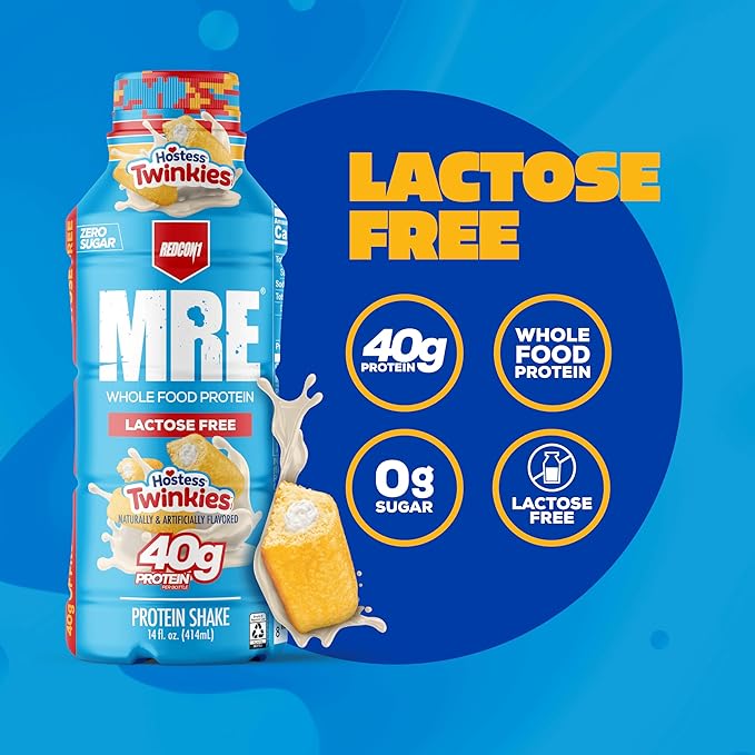REDCON1 MRE Ready to Drink Protein Shakes Hostess™ Twinkies - Lactose Free RTD Protein Made with Real Whole Food Protein Blends - Easy to Digest Nutritional Shake (12 Pack)