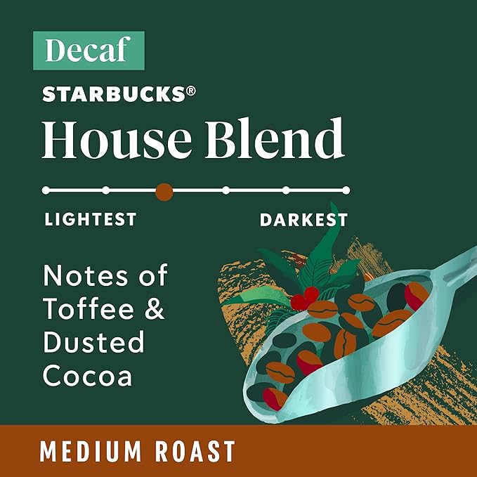 Starbucks K-Cup Coffee Pods Medium Roast Hot or Iced Coffee Decaf House Blend 60 Keurig Pods
