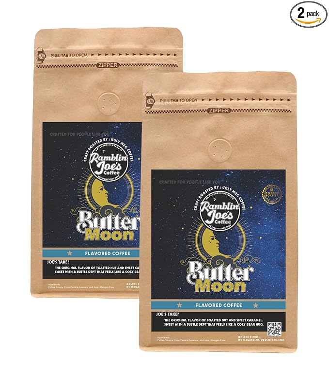 Ramblin' Joe's Coffee Flavored Blend Mix Roast | 2-12oz Ground Coffee packs (Buttermoon 2-12 oz)