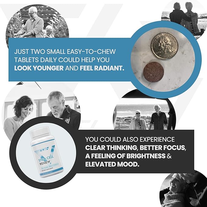 Stem Cell Renew | Boost Your Natural Supply of Stem Cells to Strengthen Mental Sharpness Help Slow Signs of Aging and Restore Youthful Energy - Created by NASA Scientist | 1-Month Supply (60 count)