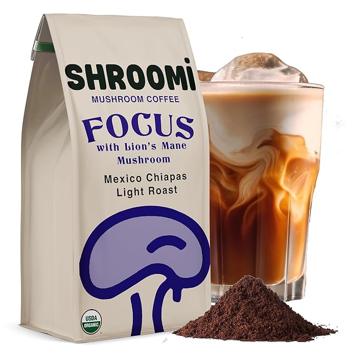 Shroomi Award-Winning Mushroom Focus Coffee - 16000mg Lions Mane Blend | Organic Brain Coffee Ground with Reishi and Chaga | Mental Clarity and Calm Energy | Light Roast for Creative Flow | 10oz