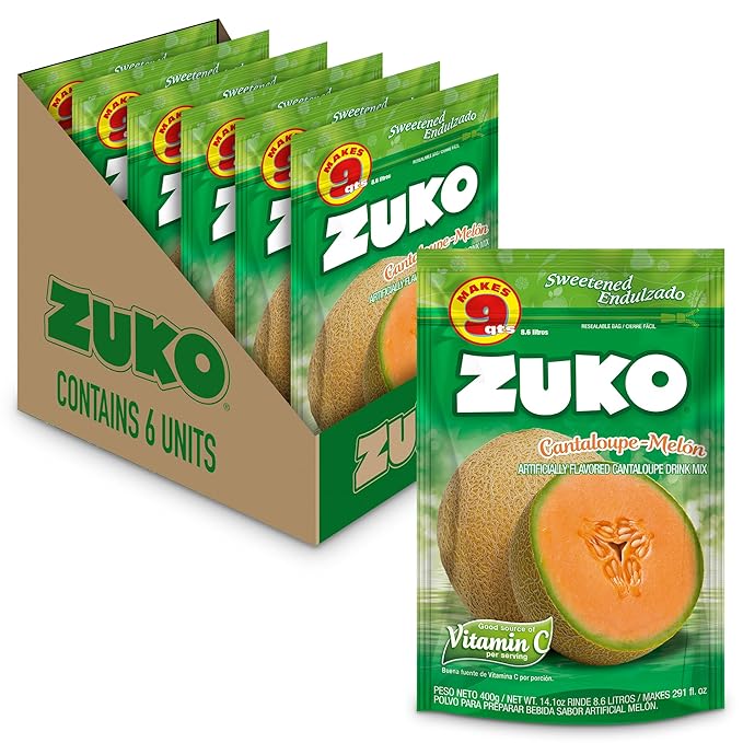Zuko Cantaloupe Powdered Drink Mix Family Pack No Added Sugar Needed 14.1 oz (Pack of 6)
