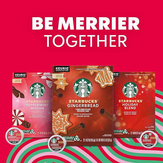 Starbucks K-Cup Coffee Pods Medium Roast Coffee for Keurig Brewers Holiday Blend 100% Arabica Limited Holiday Edition 6 Boxes (60 Pods Total)