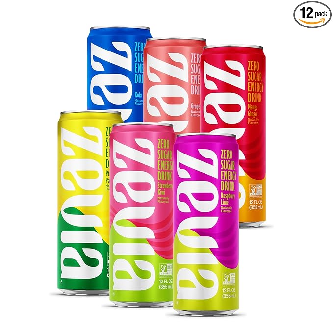 Zevia Zero Calorie Energy Drink 6-Flavor Essential Variety Pack All Flavors 12 Ounce Cans (Pack of 12)
