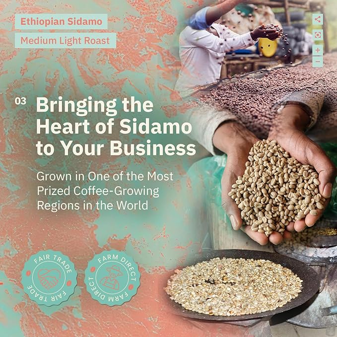 Ethiopian Sidama Coffee Beans - Single Origin Medium Light Roast Freshly Roasted To Order Fine Espresso Grind Coffee Specialty Grade Fair Trade and Non-GMO Chocolate and Fruity Notes - 5LB