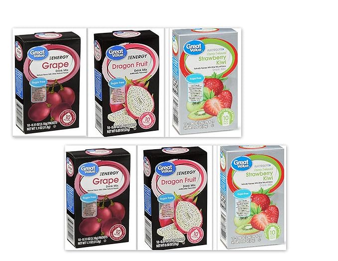 Great Value Energy Drink Mix bundle: 2x Dragon Fruit Grape 2x Electrolyte Stawberry Kiwi