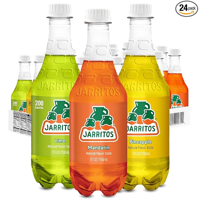 Jarritos - Mexican Soda 3-Flavor Variety Pack (17.7 oz 24 Bottles) - 12 Mandarin 6 Lime &amp 6 Pineapple - Real Cane Sugar - Made in Mexico - Natural Flavor Soda Pop - Party &amp BBQ Beverages