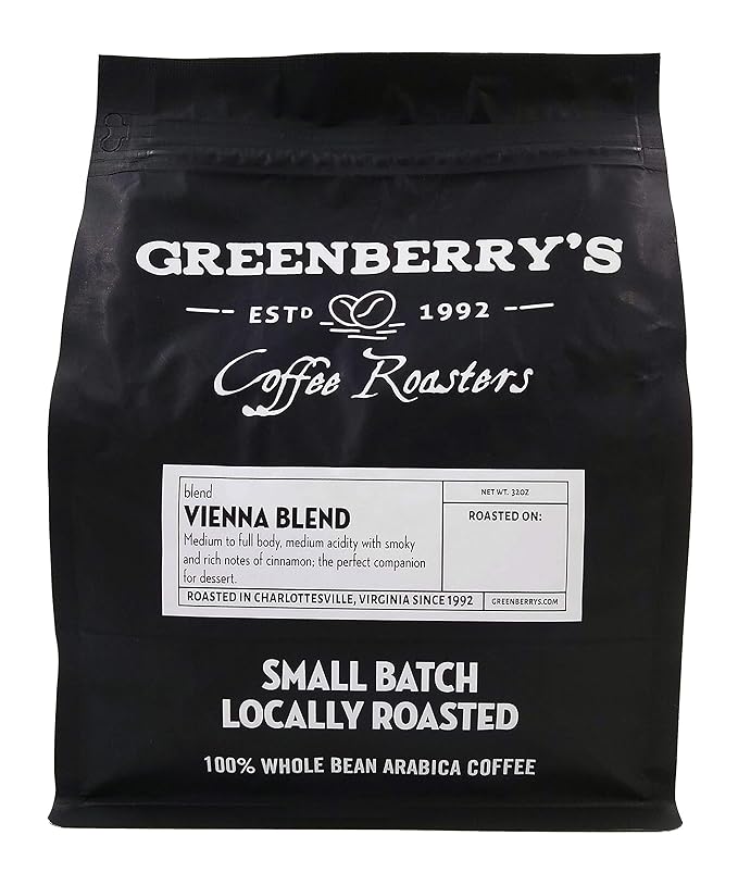 Greenberry's Coffee Co. - Vienna Blend Whole Bean - Bold Fresh 100% Arabica Dark Roast Beans 2 lbs
