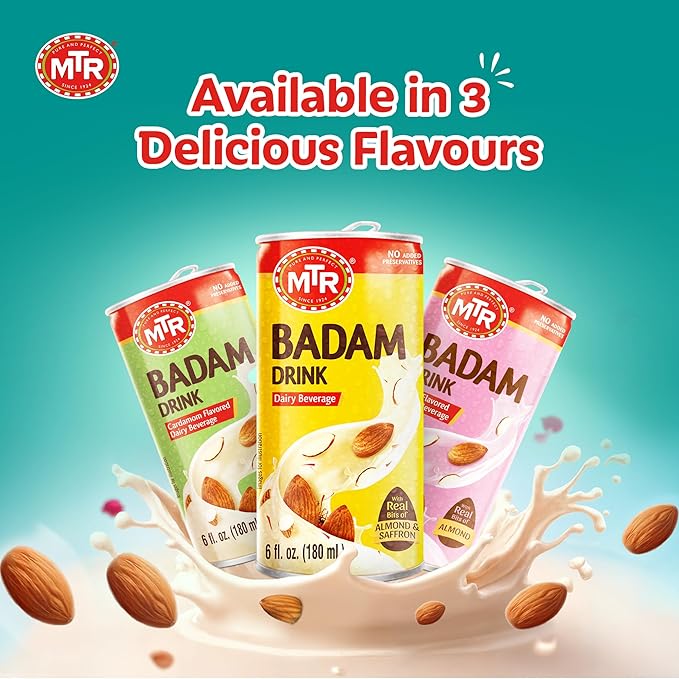 MTR Badam Drink Ready-to-Drink - Authentic Indian Almond Milk Beverage Real Bits of Almond &amp Saffron No Added Preservatives No Added Artificial Flavors &amp Colors Gluten-Free Refreshing Dr