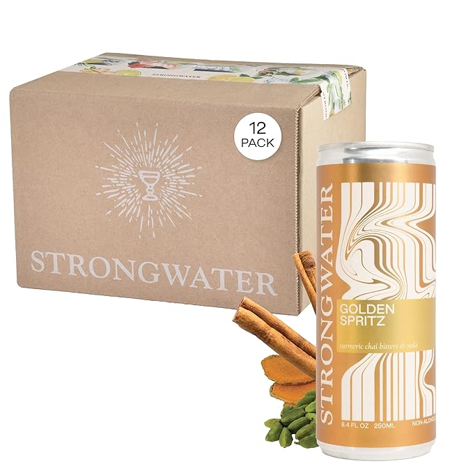 Strongwater Non Alcoholic Bitters &amp Soda - 12 Pack Cans (8.4 Fl Oz Each) - Premium Non Alcoholic Drinks - Ready to Drink Bitters and Soda Alcohol Free Drinks Sugar Free with Soda &amp Chai Spic